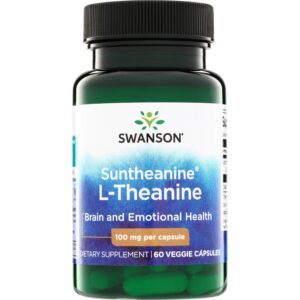 Swanson Suntheanine L-theanin, 100 mg, 60 rostlinných kapslí