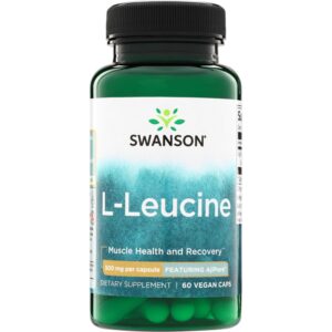 Swanson AjiPure L-leucin 500 mg, aminokyseliny, 60 rostlinných kapslí