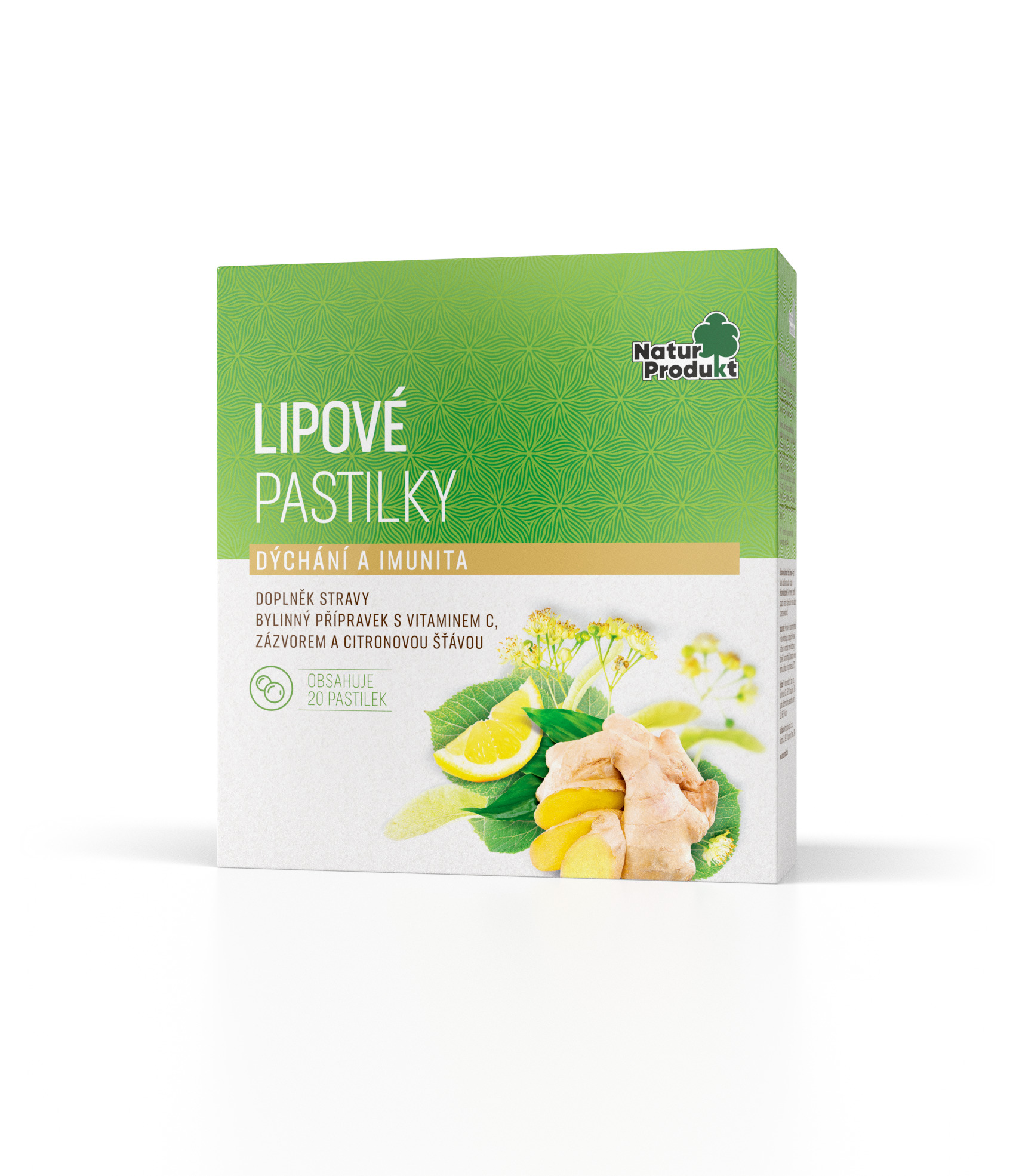 Naturprodukt Lipové pastilky se zázvorem a vitaminem C, 20 pastilek