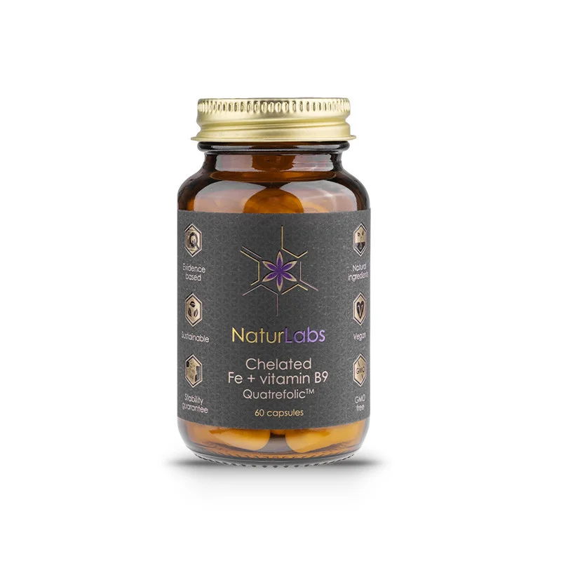 NaturLabs Železo chelátové a vitamín B9, železo bisglycinát, 60 kapslí