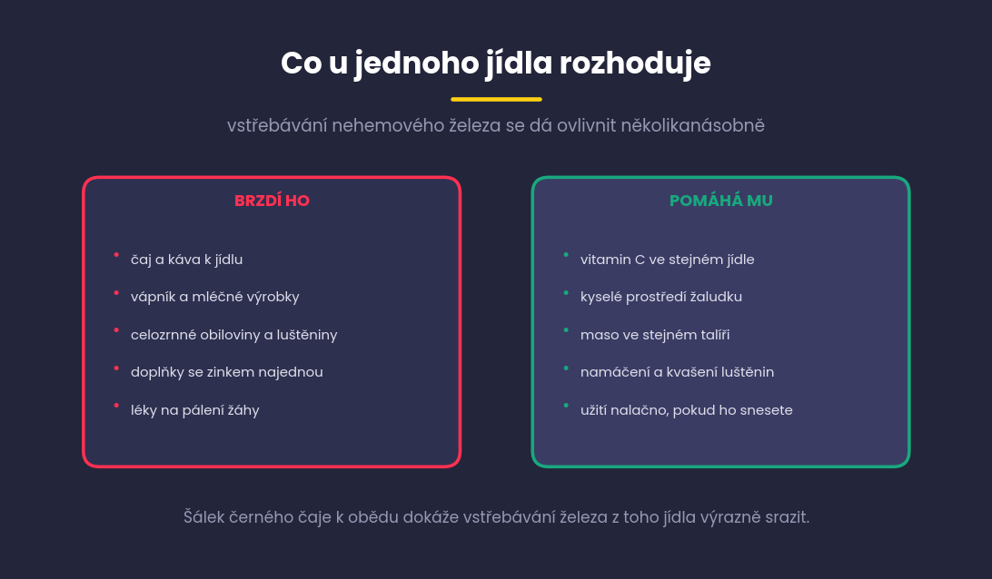 Dva panely, co vstřebávání železa brzdí a co mu pomáhá